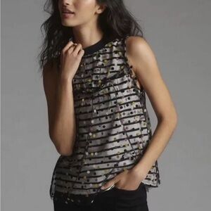$120 Anthropologie Maeve Contrast Polka Dotted Tank top blouse Sz Small